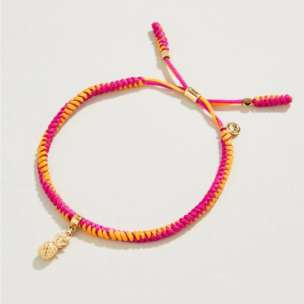 Spartina Pink and Orange Braided Friendship Bracelet w/gold pineapple Charm NEW